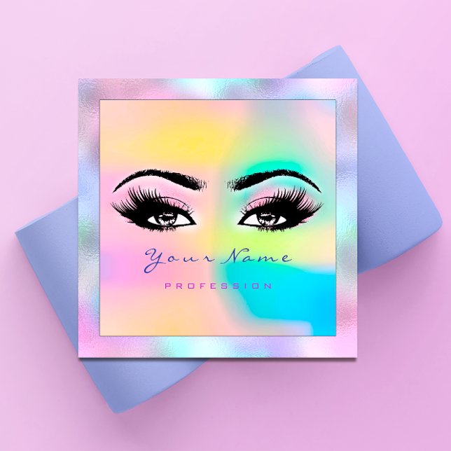 Makeup Artist Professional Eyeash Holograph Pink Square Business Card (Makeup Artist Professional Eyeash Holograph Pink Square Business Card)