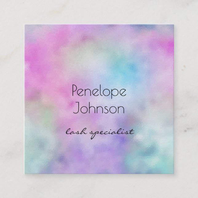 Makeup Artist Purple and Blue Elegant Abstract Square Business Card (Front)