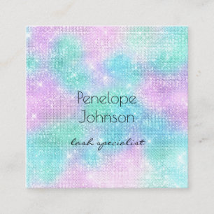 Makeup Artist Purple and Blue Sparkles Elegant Square Business Card