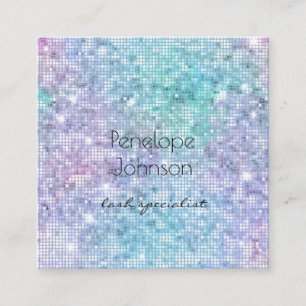 Makeup Artist Purple and Blue Sparkles Square Business Card