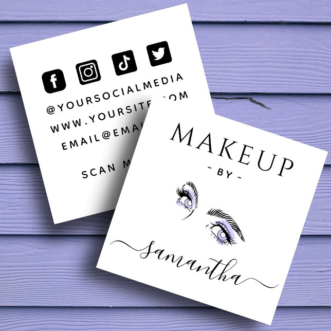 Makeup Artist Purple Eye Brow Social Media QR Code Square Business Card (Creator Uploaded)