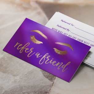 Makeup Artist Purple & Gold Referral Card