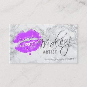 Makeup Artist Purple Lips and Grey Marble Business Card