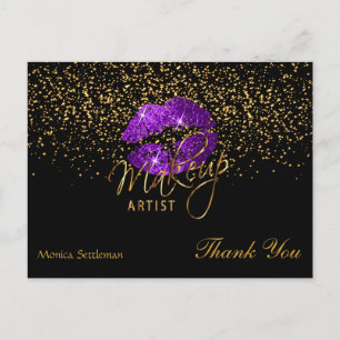 Makeup Artist Purple Lips on Black Postcard