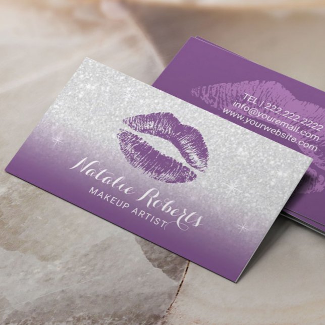 Makeup Artist Purple Lipstick Modern Salon Business Card (Creator Uploaded)