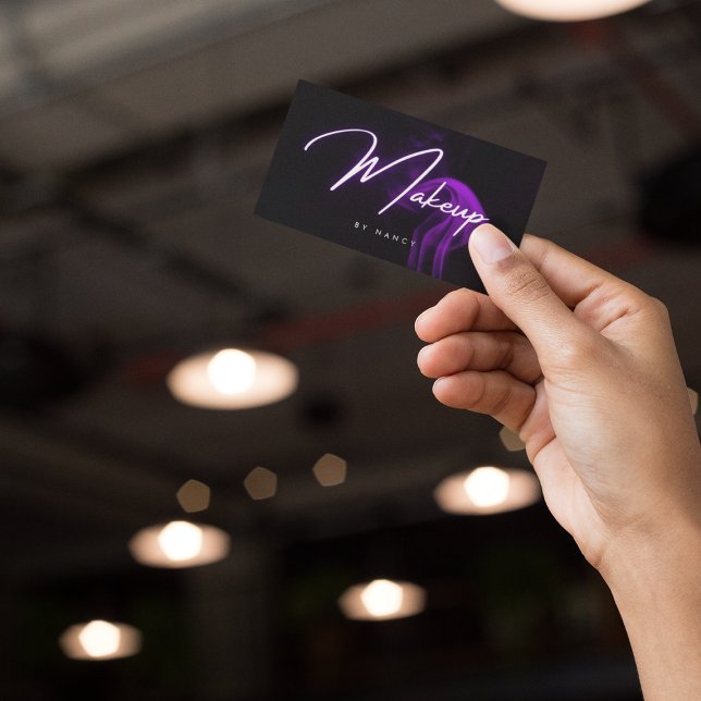 Makeup Artist Purple Smoke Neon   Business Card (Creator Uploaded)