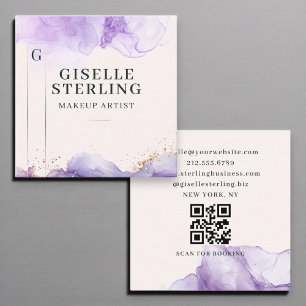 Makeup Artist Purple Watercolor QR Code Square Business Card