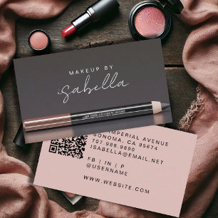 Makeup Artist QR Code Dusty Pink Charcoal Grey Business Card