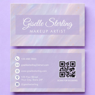 Makeup Artist QR Code Iridescent Pastel Opal Business Card
