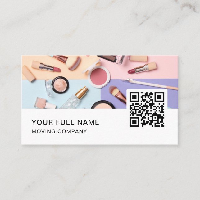 Makeup Artist QR Code Logo Social Media Business Card (Front)