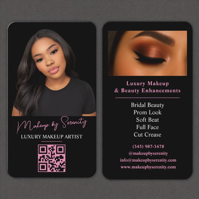 Makeup Artist QR Code Luxury Black Pink Beauty Business Card (Creator Uploaded)
