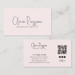Makeup Artist QR Code Social Media Blush Pink Business Card