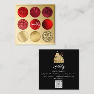 Makeup Artist QRCode Logo Eyeshadow Red Black Square Business Card