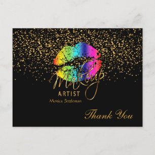Makeup Artist Rainbow Lips on Black Postcard