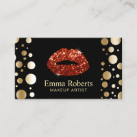 Makeup Artist Red Glitter Lips Modern Gold Dots