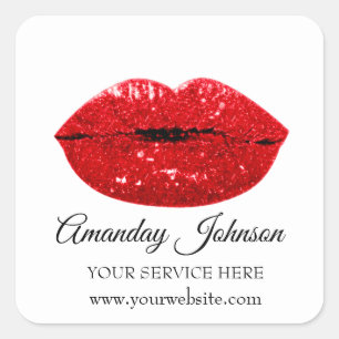 Makeup Artist Red Kiss Lips Name White Thank You Square Sticker