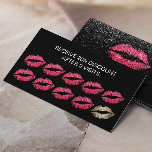 Makeup Artist Red Lips Black Glitter Loyalty Card (Creator Uploaded)