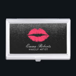 Makeup Artist Red Lips Black Glitter Modern Business Card Holder<br><div class="desc">Makeup Artist Red Lips Black Glitter Modern Beauty Salon Business Card Holder.</div>