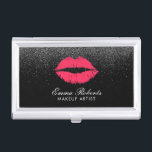 Makeup Artist Red Lips Black Glitter Modern Business Card Holder<br><div class="desc">Makeup Artist Red Lips Black Glitter Modern Beauty Salon Business Card Holder.</div>