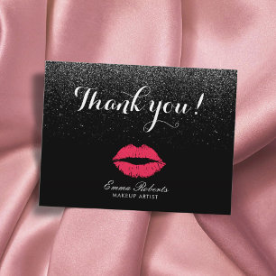 Makeup Artist Red Lips Black Glitter Thank You Postcard