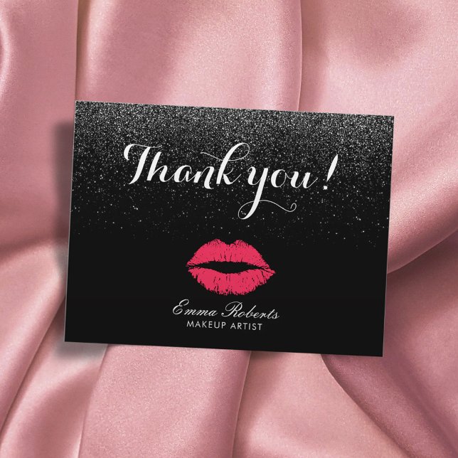 Makeup Artist Red Lips Black Glitter Thank You Postcard (Creator Uploaded)