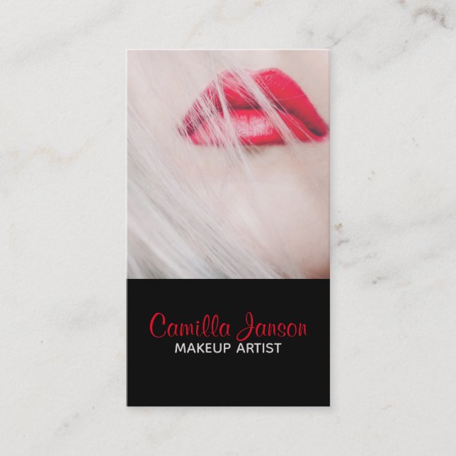 Makeup Artist Red Lips Business Card (Front)