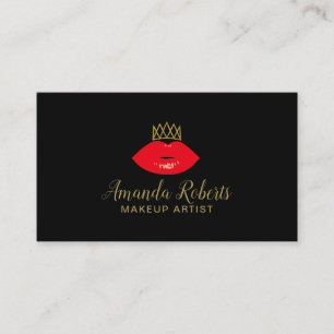 Makeup Artist Red Lips & Gold Crown Fashion Business Card