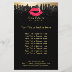 Makeup Artist Red Lips Modern Gold Drips Salon Flyer