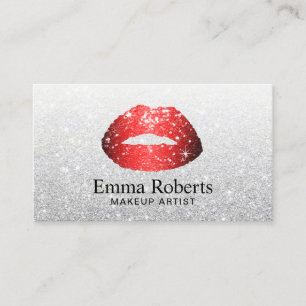 Makeup Artist Red Lips Modern Silver Appointment Card