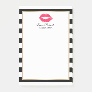 Makeup Artist Red Lips Modern Stripes Beauty Salon Post-it Notes