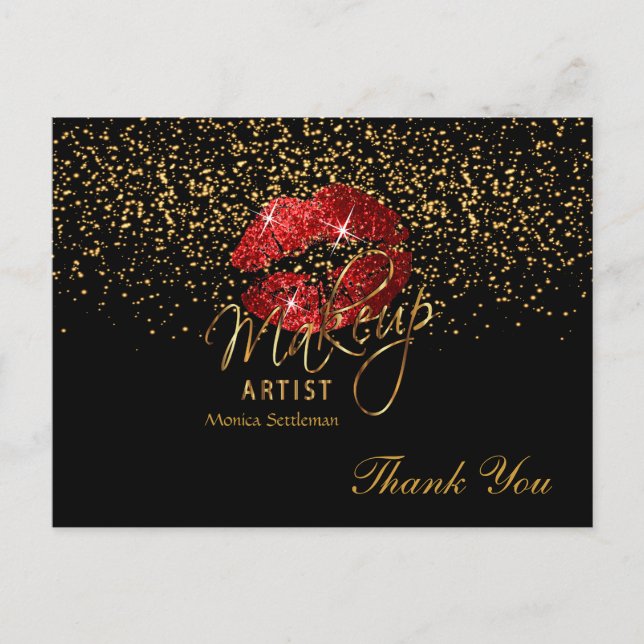 Makeup Artist  Red Lips on Black Postcard (Front)