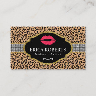 Makeup Artist Red Lips Silver Belt Modern Leopard Business Card