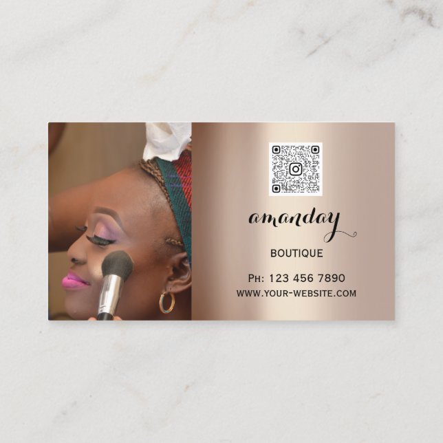 Makeup Artist Red Lipstick Rose Drip QR Logo Photo Business Card (Back)