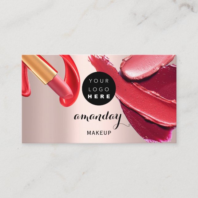 Makeup Artist Red Pink Lipstick Photo QR Code Business Card (Front)