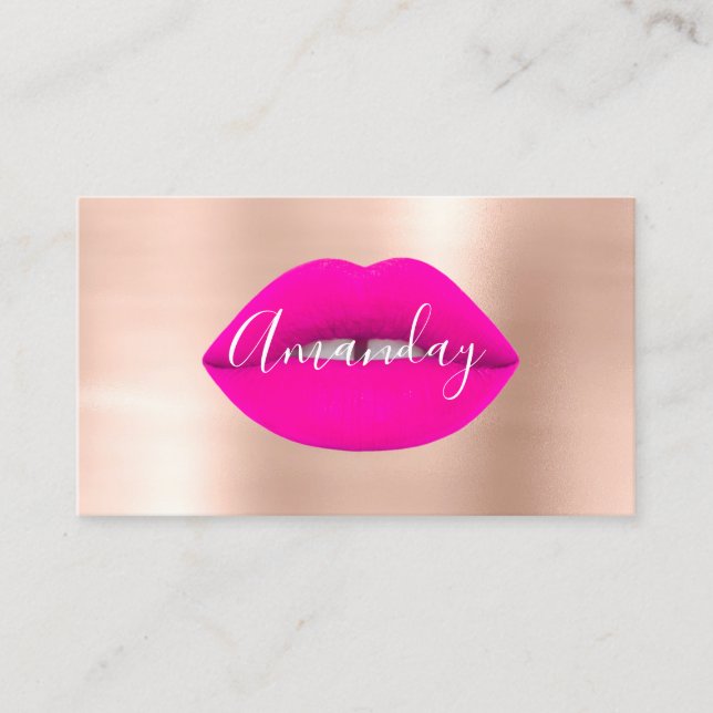 Makeup Artist Rose Blush Lips Logo QR Code Logo    Business Card (Front)