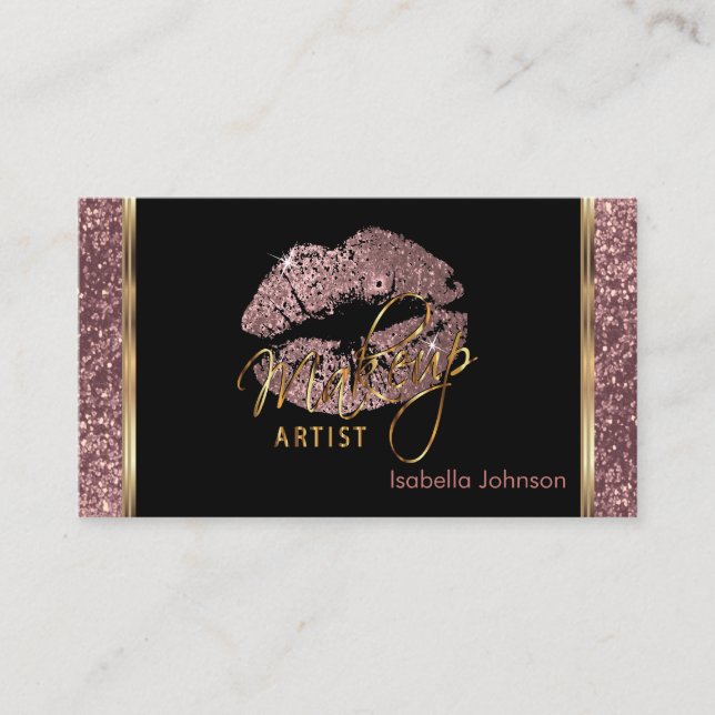 Makeup Artist Rose Glitter Appointment Card (Front)