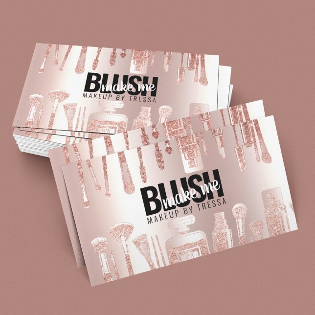Makeup Artist Rose Glitter + Metallic Blush Pink Business Card (Creator Uploaded)
