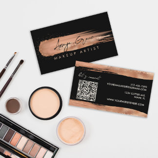 Makeup Artist Rose Gold and Black Business Card