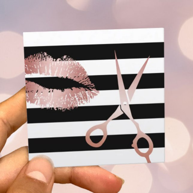 Makeup Artist Rose Gold Beauty Salon Modern Stripe Square Business Card (Creator Uploaded)