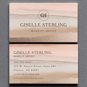 Makeup Artist Rose Gold Blush Beige Watercolor Business Card