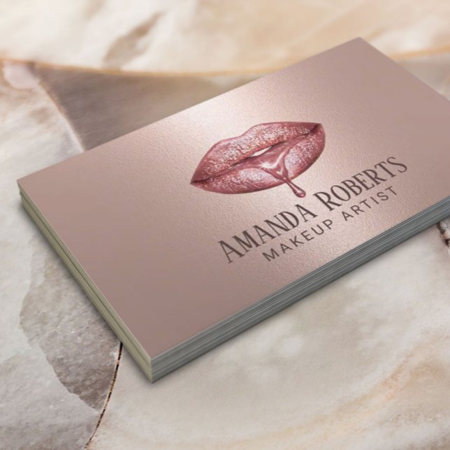 Makeup Artist Rose Gold Dripping Lips Metallic Business Card (Creator Uploaded)
