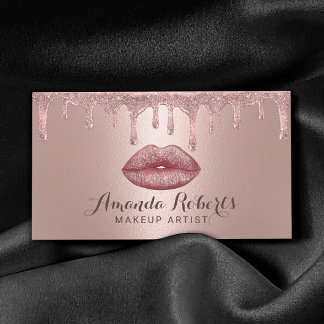 Makeup Artist Rose Gold Drips Glam Lips Salon Business Card