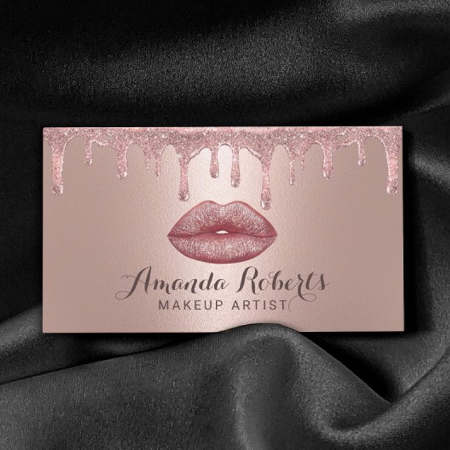 Makeup Artist Rose Gold Drips Glam Lips Salon Business Card (Creator Uploaded)