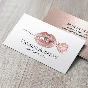 Makeup Artist Rose Gold Flower Kiss Beauty Salon Business Card