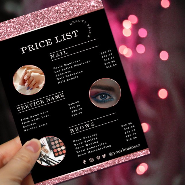 Makeup Artist Rose Gold Glitter flyer (Makeup Artist Rose Gold Glitter flyer #zazzlemade #pricelist #rosegoldflyer #addphotos #beauty)