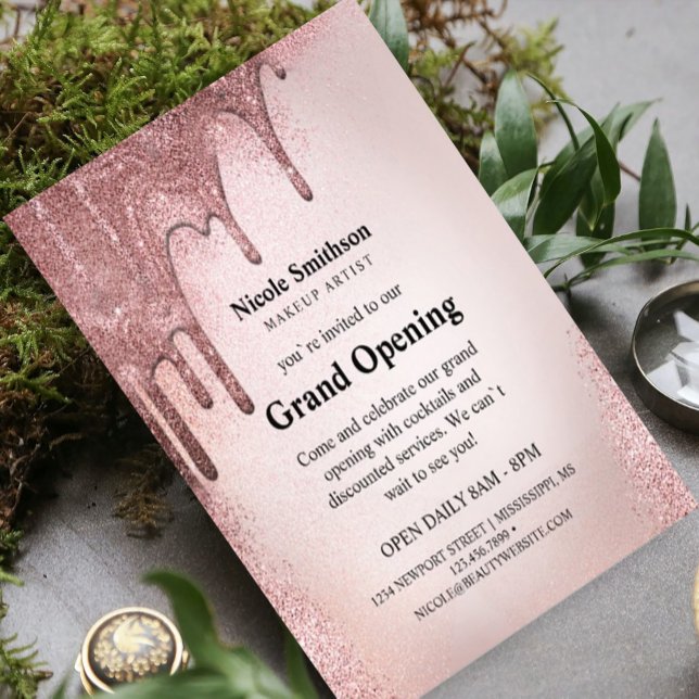 Makeup Artist Rose Gold Glitter Glam Grand Opening Flyer (Makeup Artist Rose Gold Glitter Glam Grand Opening #makeupartist #rosegoldglitter #rosegolddripping)
