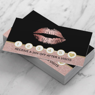 Makeup Artist Rose Gold Glitter Lips Salon Loyalty Card