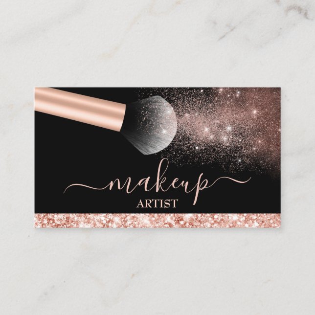  Makeup Artist Rose Gold Glitter Salon Business Card (Front)