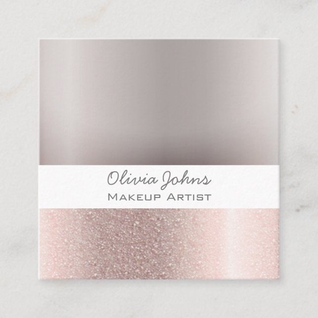 Makeup Artist Rose Gold Grey Girly Square Business Card (Front)