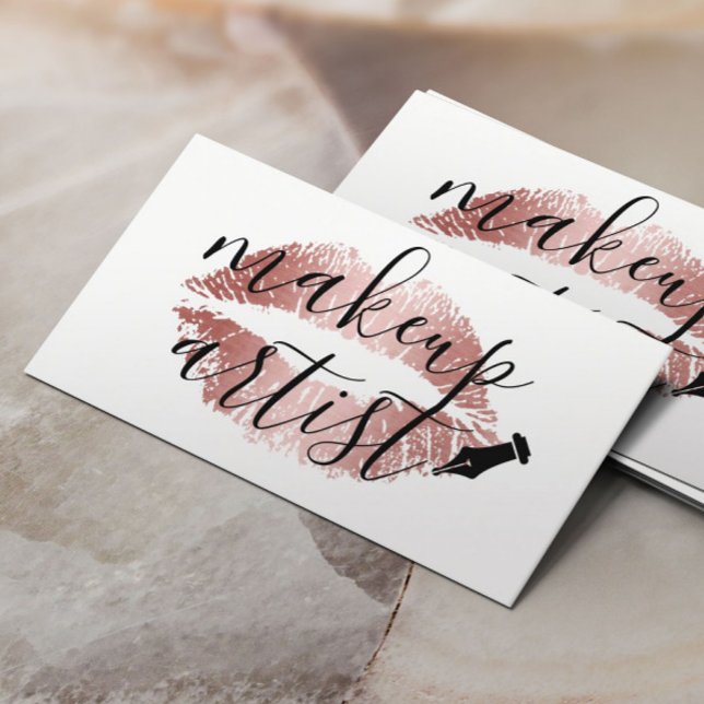Makeup Artist Rose Gold Lips Elegant Typography Business Card (Creator Uploaded)